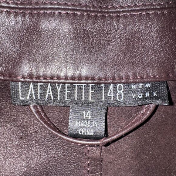 Lafayette 148 Burgundy Soft Leather Belted Jacket Fitted Buttons Collar Women 14 - Picture 8 of 11